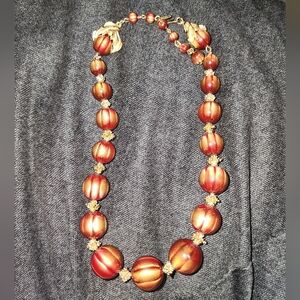 Elegant Gold and Red Beaded Necklace